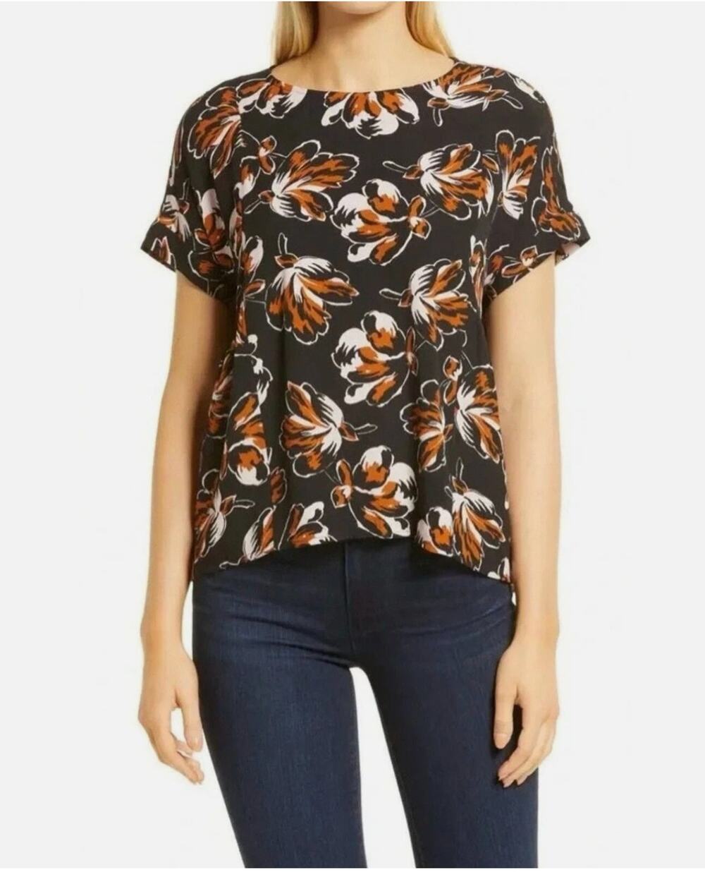 MADEWELL Cuffed-Sleeve Shirred Top in Dusk-blossom // S